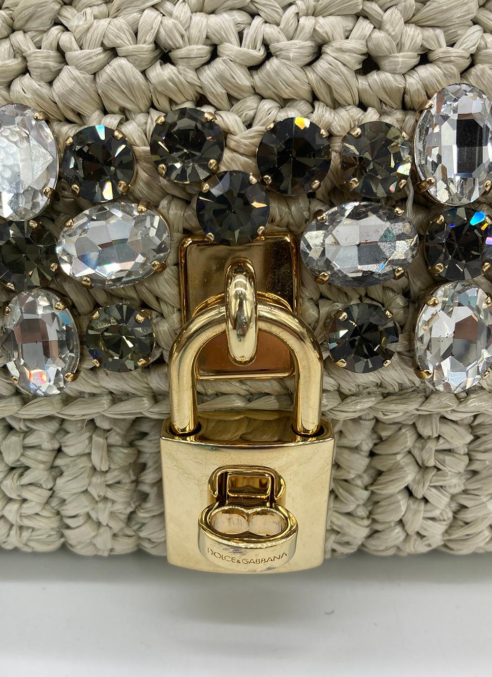 Dolce & Gabbana Crystal Raffia Flap Shoulder Bag For Sale 3