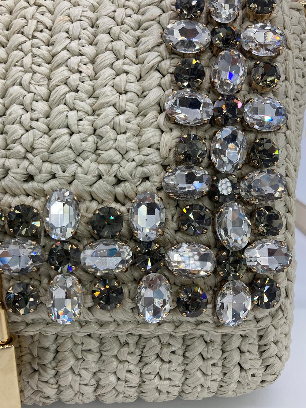 Dolce & Gabbana Crystal Raffia Flap Shoulder Bag For Sale 4