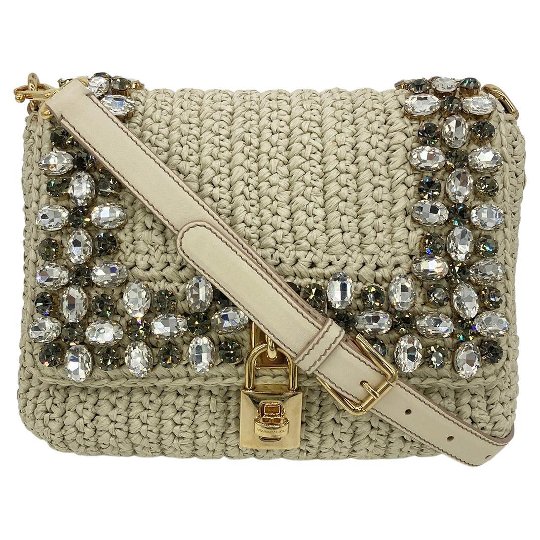 Dolce & Gabbana Crystal Raffia Flap Shoulder Bag
