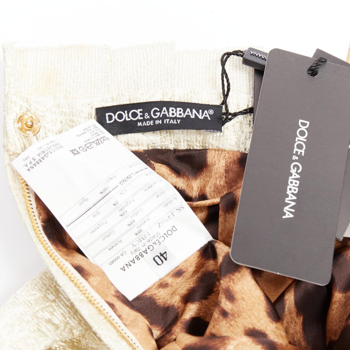 DOLCE GABBANA - Jupe de cocktail en brocart beige avec ceinture en cristal et strass IT40 S en vente 3