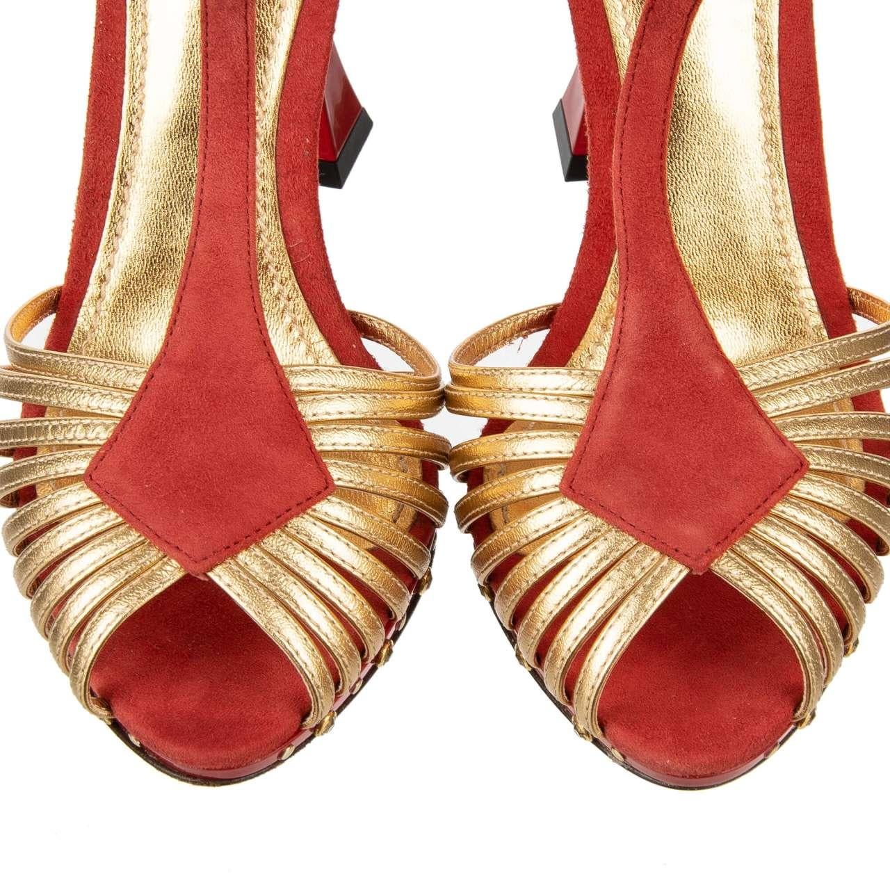Dolce & Gabbana Crystal Sacred Heart High Heel Sandals BETTE Red Gold 39.5 9.5 In Excellent Condition For Sale In Erkrath, DE