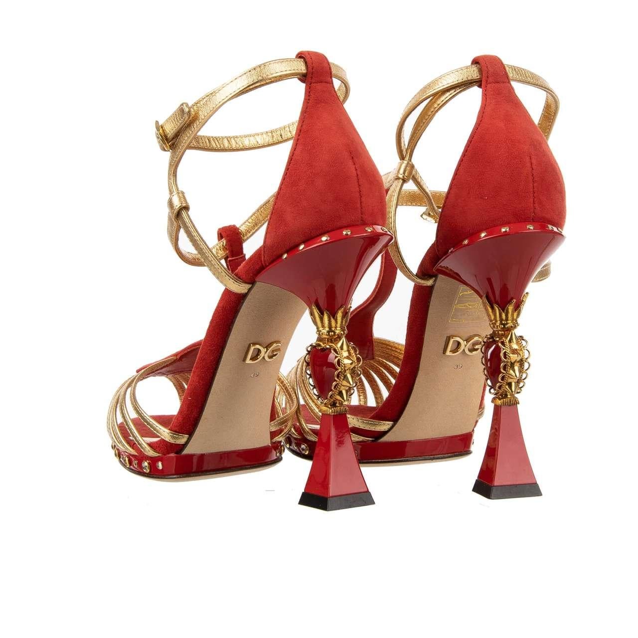 Dolce & Gabbana Crystal Sacred Heart High Heel Sandals BETTE Red Gold 39.5 9.5 For Sale 1