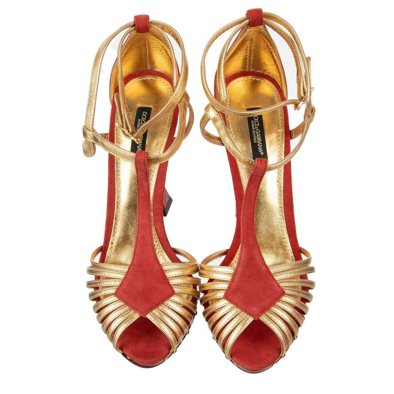 Dolce & Gabbana Crystal Sacred Heart High Heel Sandals BETTE Red Gold 39.5 9.5 For Sale 3