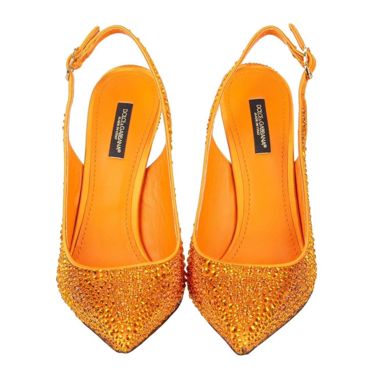 - Pointed Decollete Silk and Leather Slingback Pumps LORI in orange covered with crystals by DOLCE & GABBANA - New with Box - Former RRP: EUR 1.250 - MADE IN ITALY - Orange Crystals - Model: CG0267-AK040-8I229 - Material: 68% Viscose, 32% Silk -