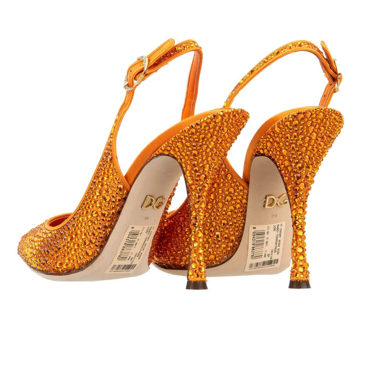 Women's Dolce & Gabbana Crystal Silk Decollete Rainbow Slingback Pumps LORI Orange 39 9 For Sale