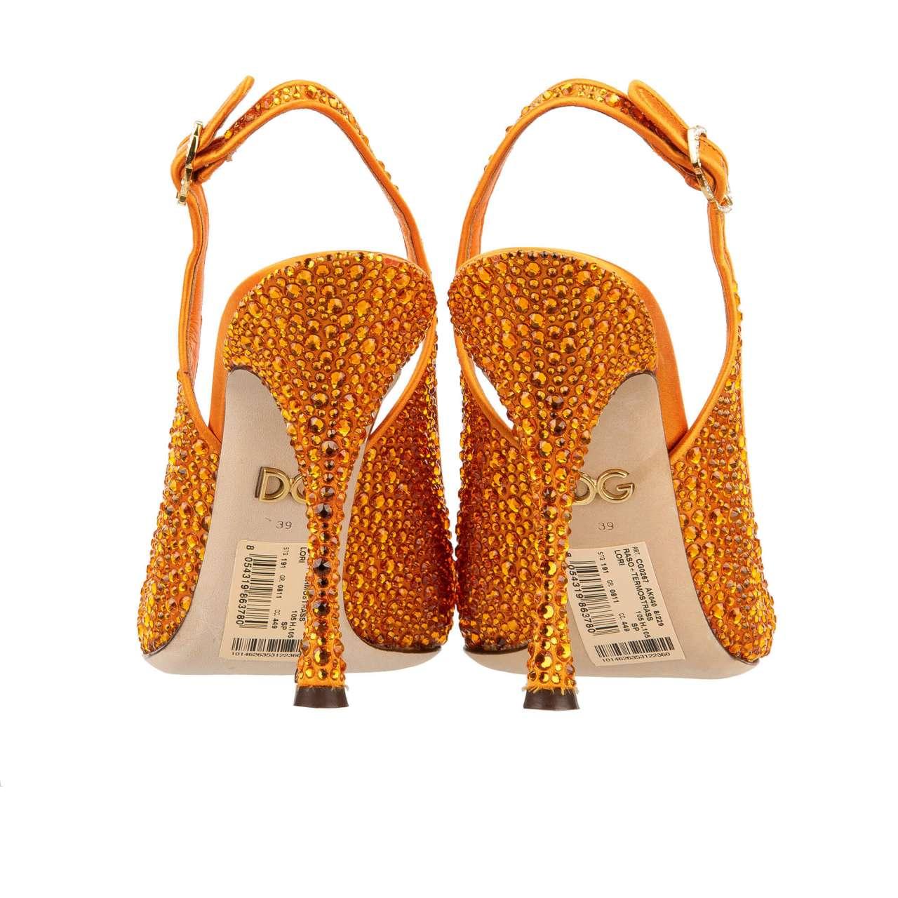 Dolce & Gabbana Crystal Silk Decollete Rainbow Slingback Pumps LORI Orange 39 9 For Sale 1