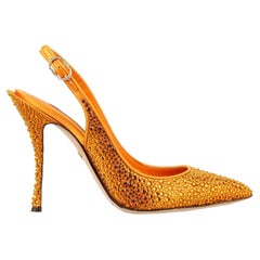 Dolce & Gabbana Crystal Silk Decollete Rainbow Slingback Pumps LORI Orange 39 9