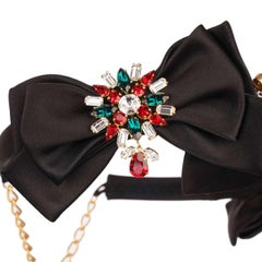 Dolce & Gabbana - Crystal Silk Ribbon Brooch Chain Belt Black S M