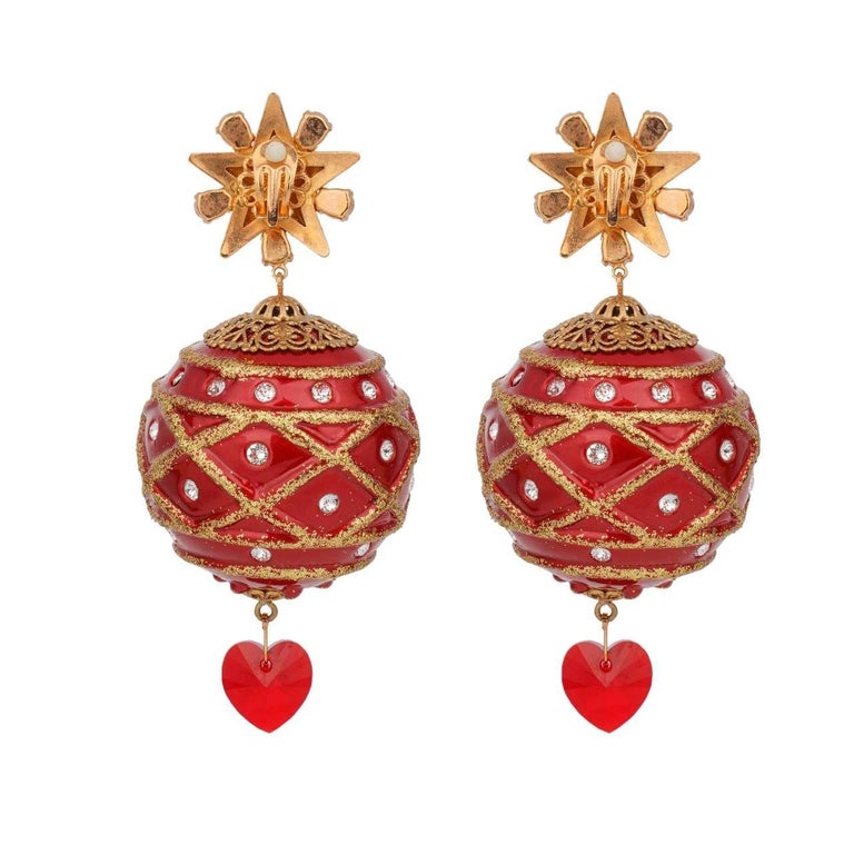 Dolce & Gabbana Gold Brass BOOM Cartoon Crystal Clip-On Women