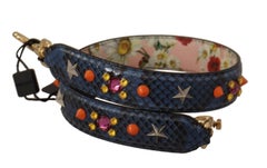 Dolce & Gabbana Crystal-Studded Python Leather Shoulder Strap — Blue