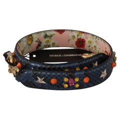 Dolce & Gabbana Crystal-Studded Python Leather Shoulder Strap — Blue