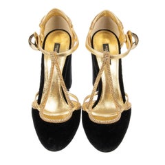 Dolce & Gabbana - Crystal Velvet Mary Jane Pumps VALLY Black Gold 39.5