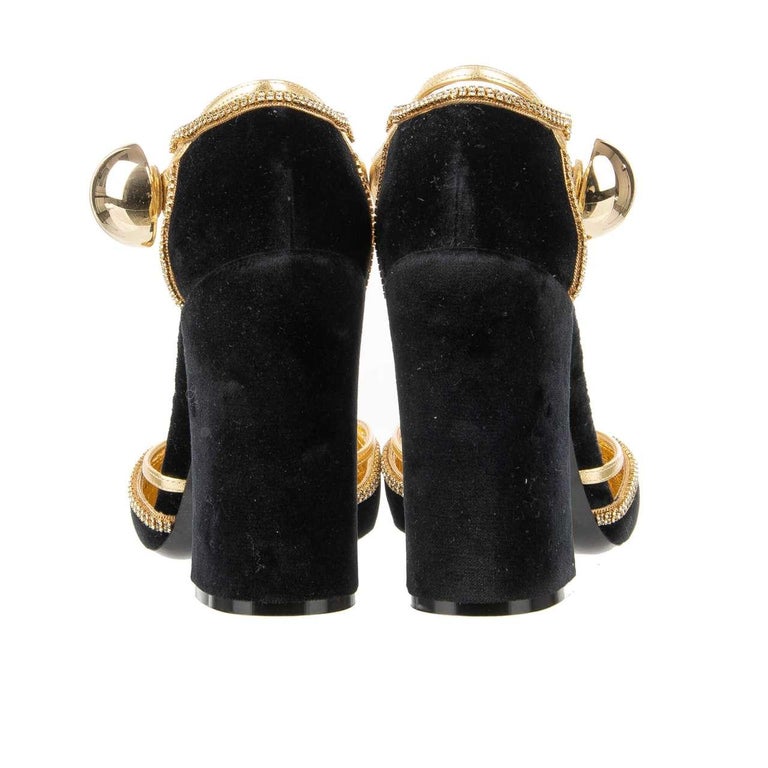 Dolce & Gabbana Black Velvet Gold Mary Janes Pumps Shoes