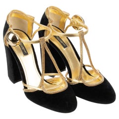 Dolce & Gabbana - Crystal Velvet Mary Jane Pumps VALLY Black Gold 39.5