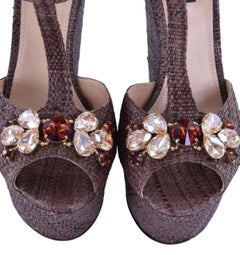 Dolce & Gabbana - Crystal Wedge Sandals BIANCA Brown