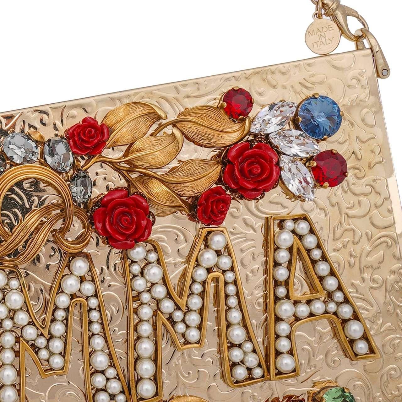 Women's Dolce & Gabbana - Crystals and Roses Embellished Box Clutch Bag MAMMA Gold