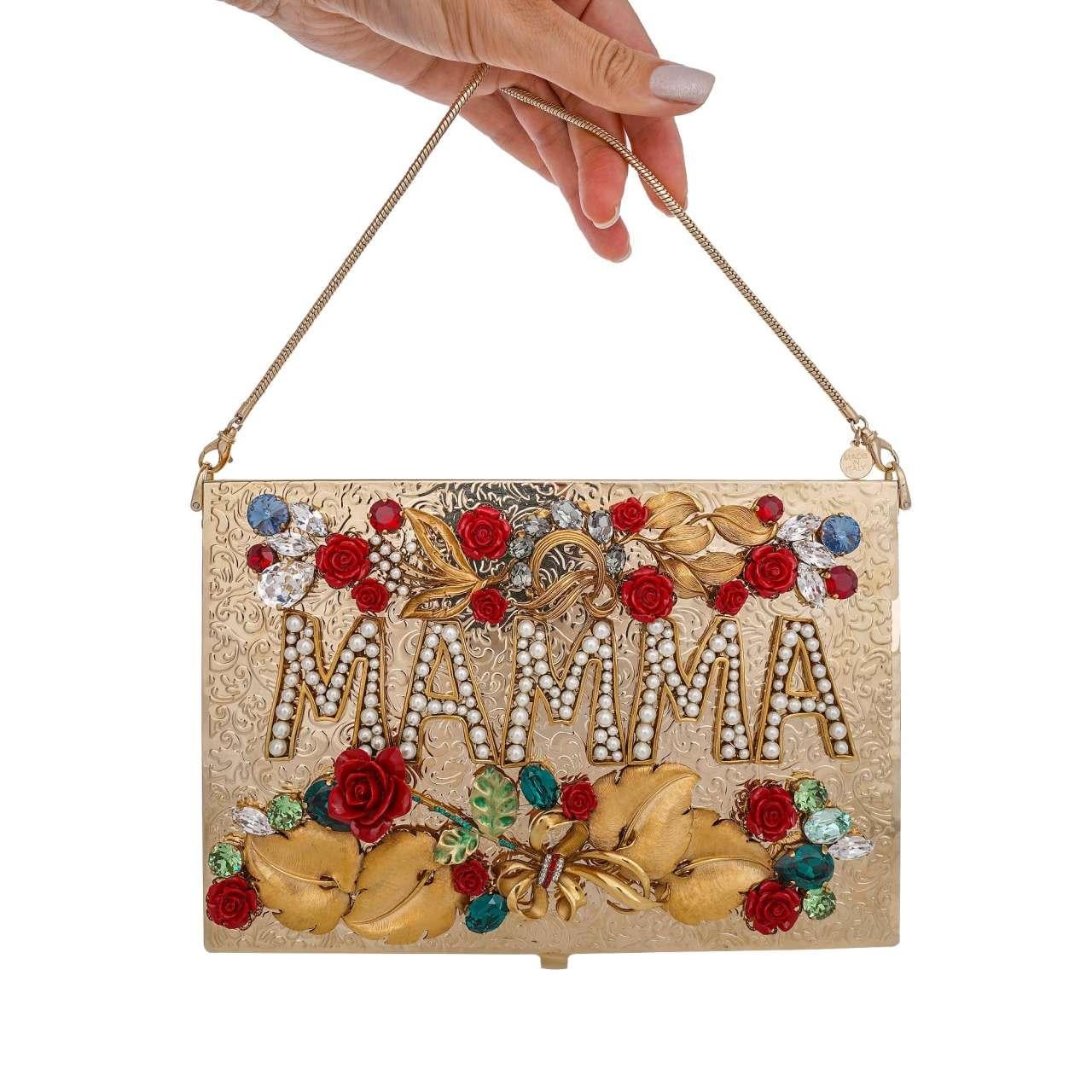 Dolce & Gabbana - Crystals and Roses Embellished Box Clutch Bag MAMMA Gold 1
