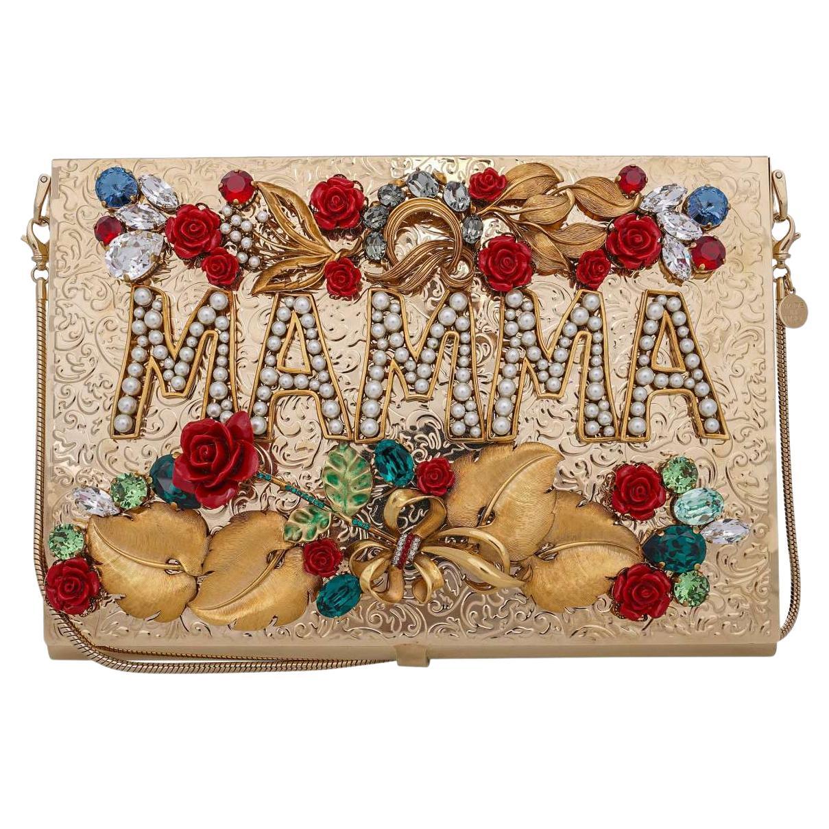 Dolce & Gabbana - Crystals and Roses Embellished Box Clutch Bag MAMMA Gold