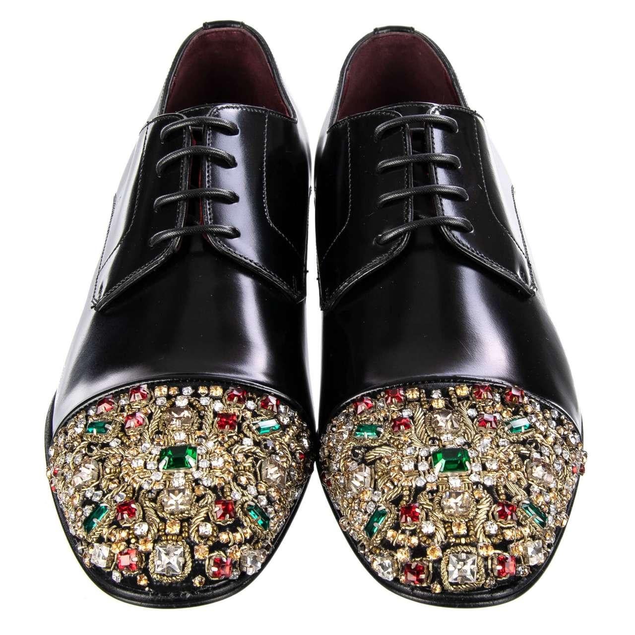Dolce & Gabbana Crystals Embellished Metal Derby Shoes POSITANO Black EUR 39 In Excellent Condition For Sale In Erkrath, DE