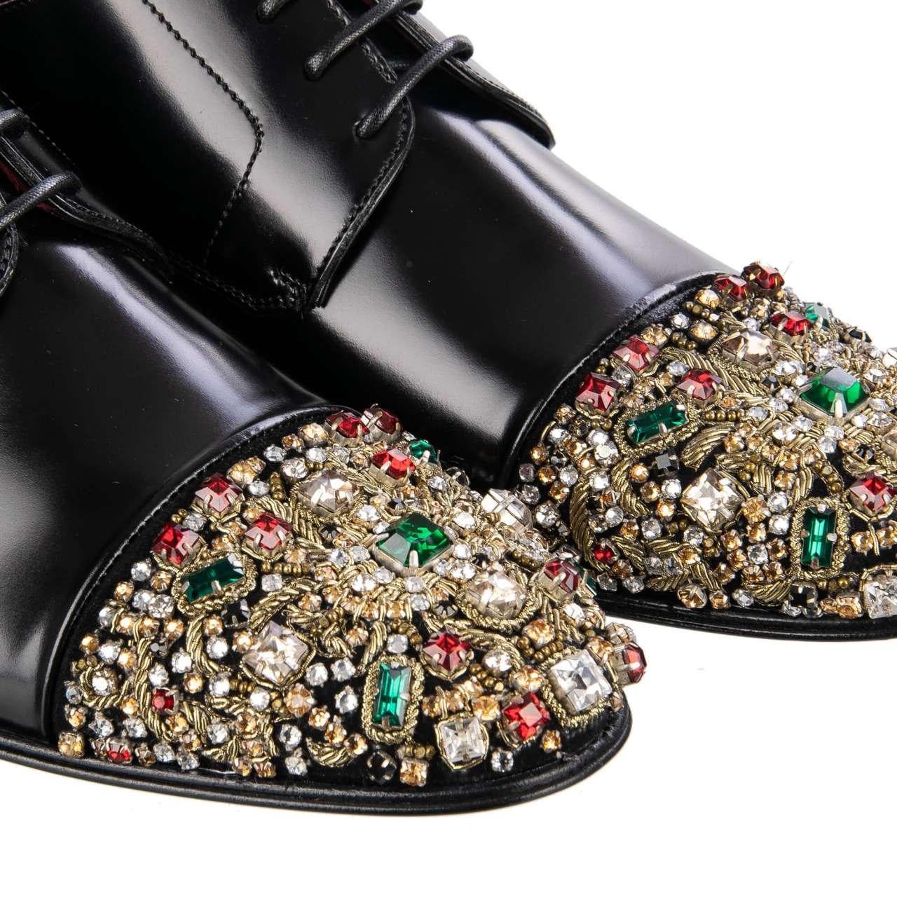 Dolce & Gabbana Crystals Embellished Metal Derby Shoes POSITANO Black EUR 39 For Sale 1