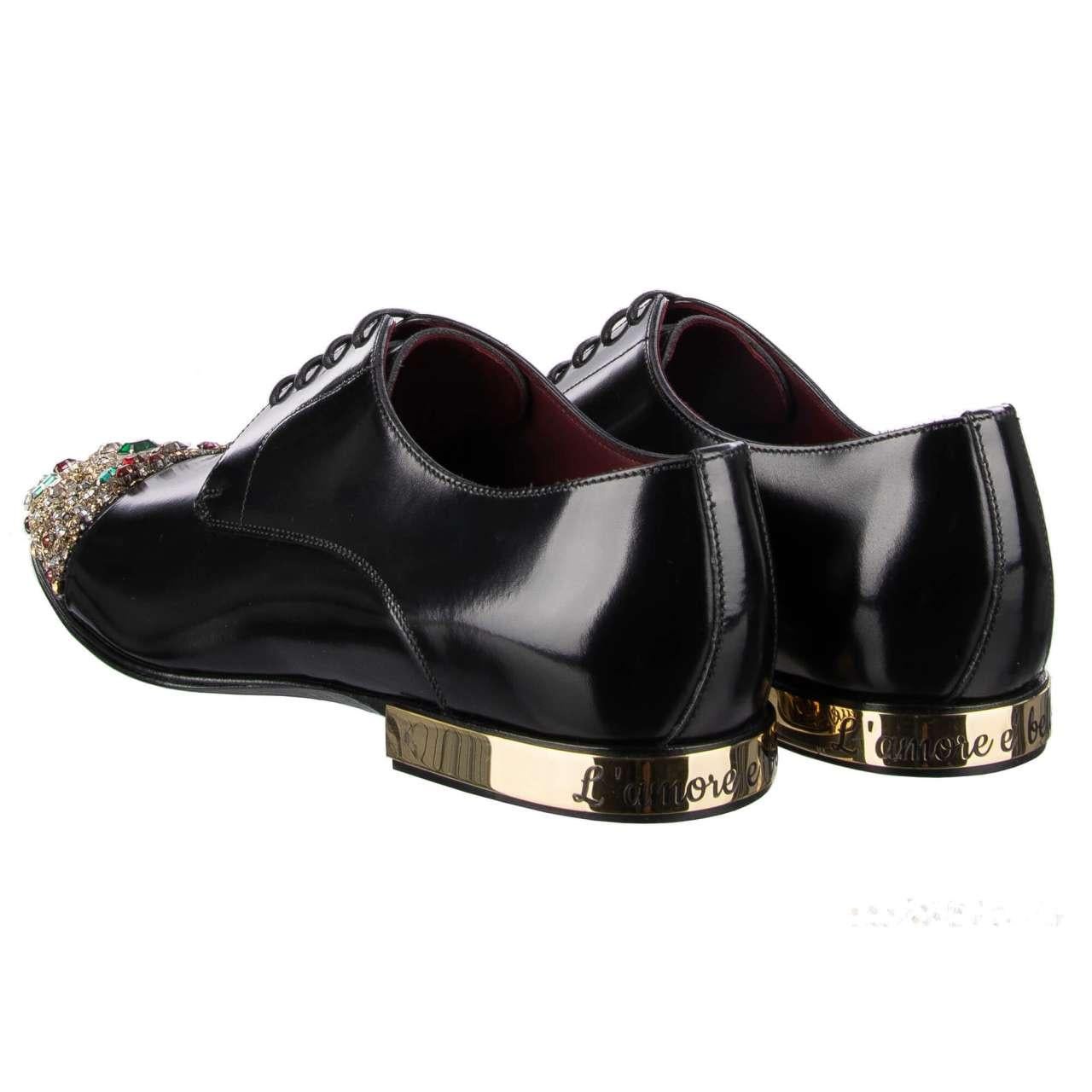 Dolce & Gabbana Crystals Embellished Metal Derby Shoes POSITANO Black EUR 39 For Sale 2