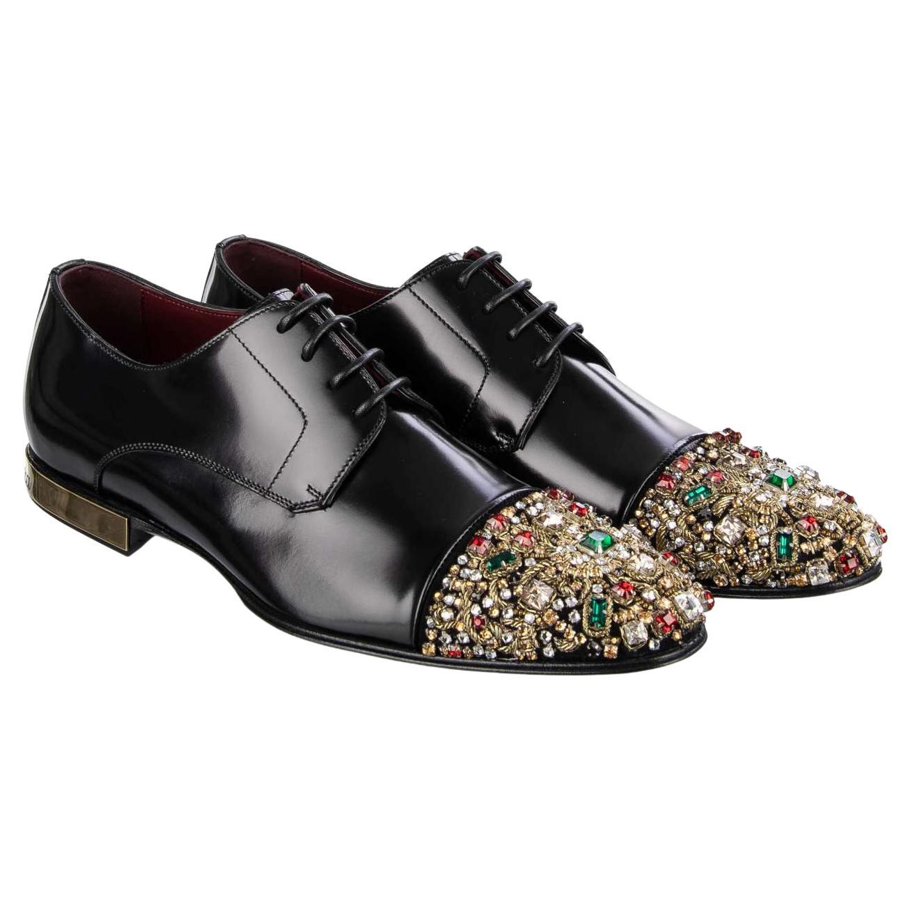 Dolce & Gabbana Crystals Embellished Metal Derby Shoes POSITANO Black EUR 39 For Sale