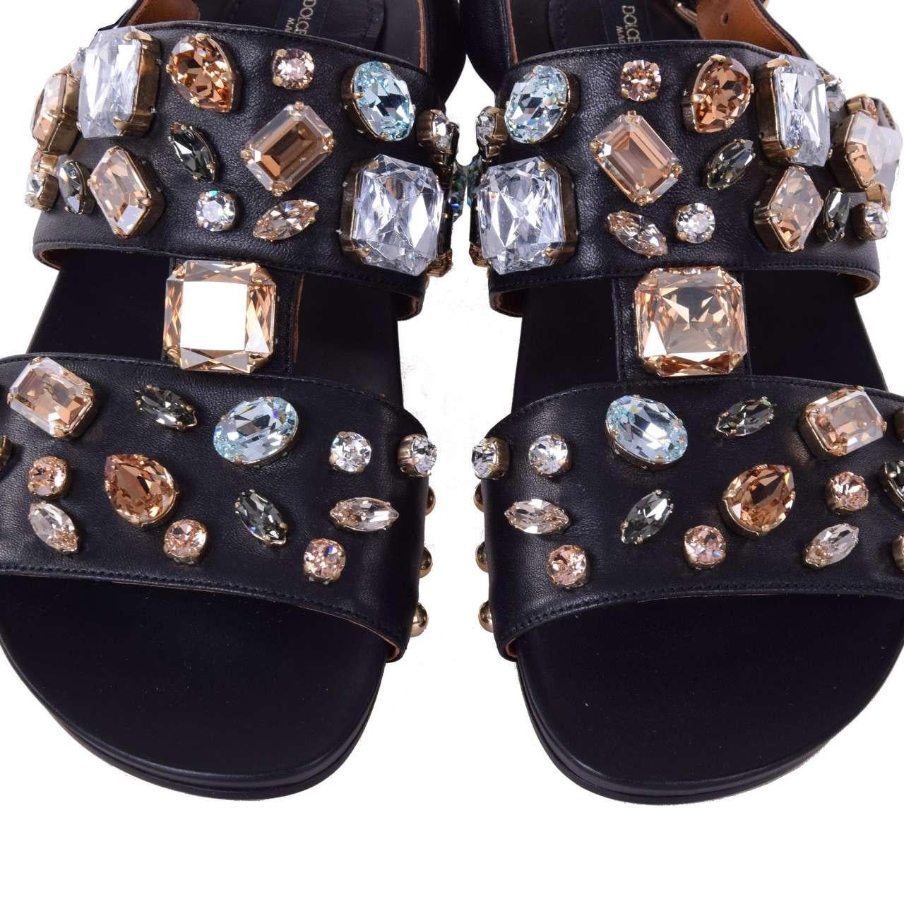Dolce & Gabbana - Crystals Embellished Sandals Black In Excellent Condition For Sale In Erkrath, DE