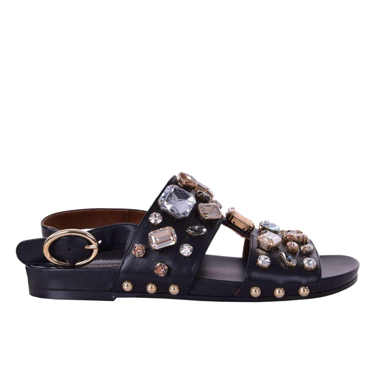 Dolce & Gabbana - Crystals Embellished Sandals Black For Sale 1