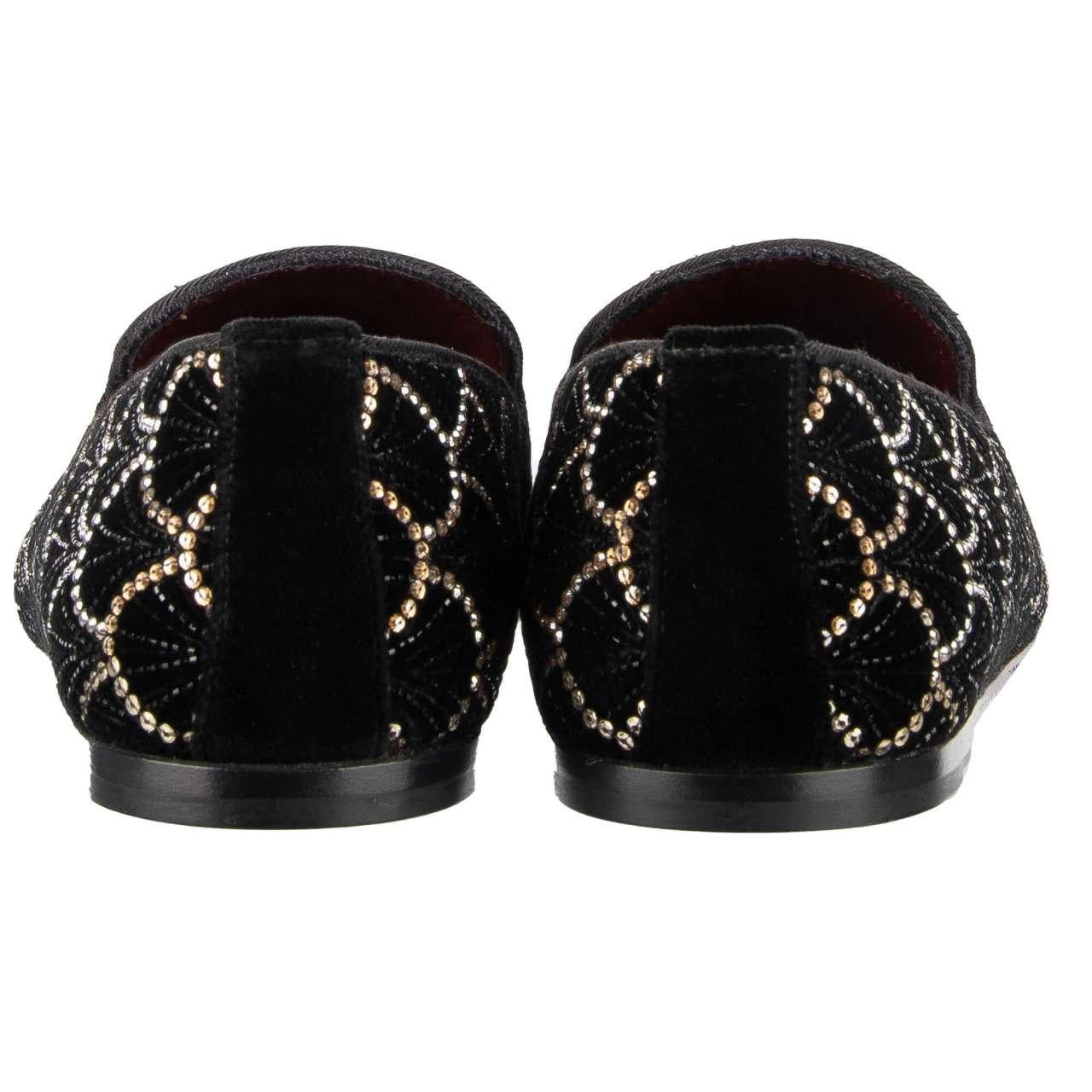 Dolce & Gabbana Crystals Embroidered Loafer Shoes ISPICA Black Gold EUR 42 For Sale 2