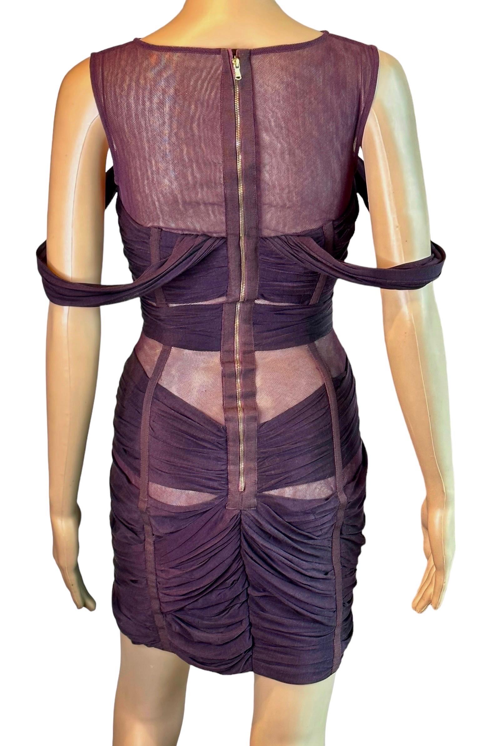 Dolce & Gabbana Cutout Sheer Mesh Panels Off-Shoulder Ruched Corset Mini Dress In Excellent Condition In Naples, FL