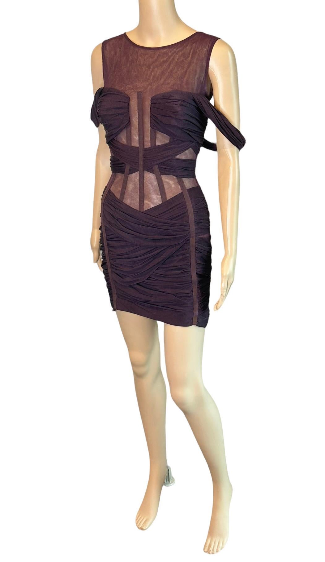 Dolce & Gabbana Cutout Sheer Mesh Panels Off-Shoulder Ruched Corset Mini Dress 2