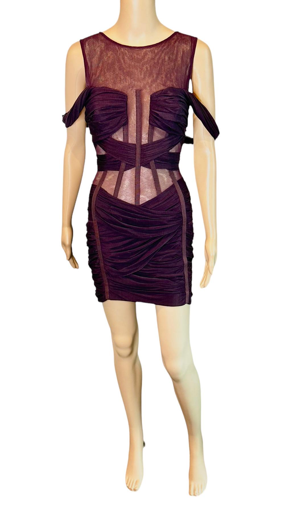 Dolce & Gabbana Cutout Sheer Mesh Panels Off-Shoulder Ruched Corset Mini Dress 3