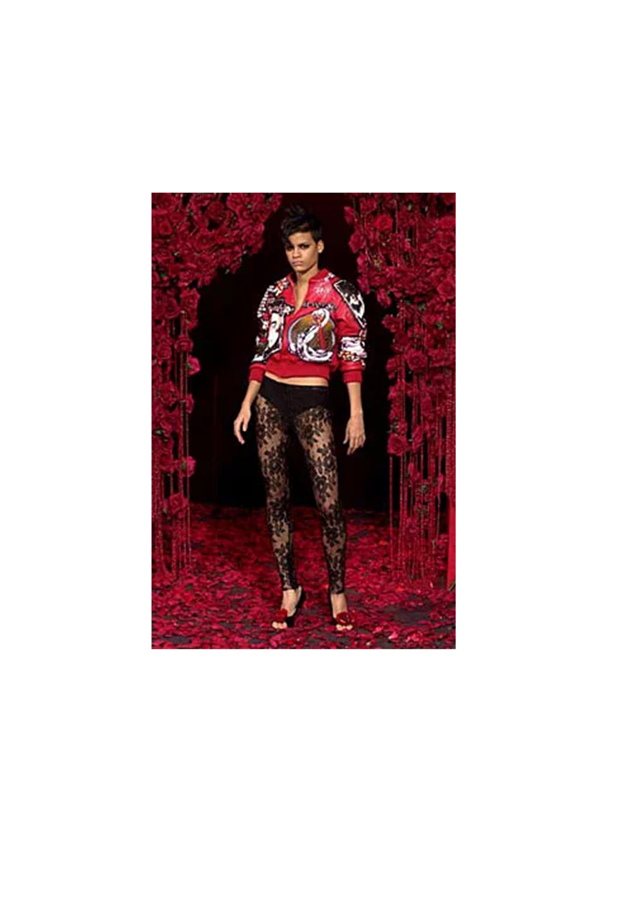 Dolce & Gabbana D & G Red Leather Bomber Jacket With Faux Band Graphics 2001 In Excellent Condition For Sale In Los Angeles, CA