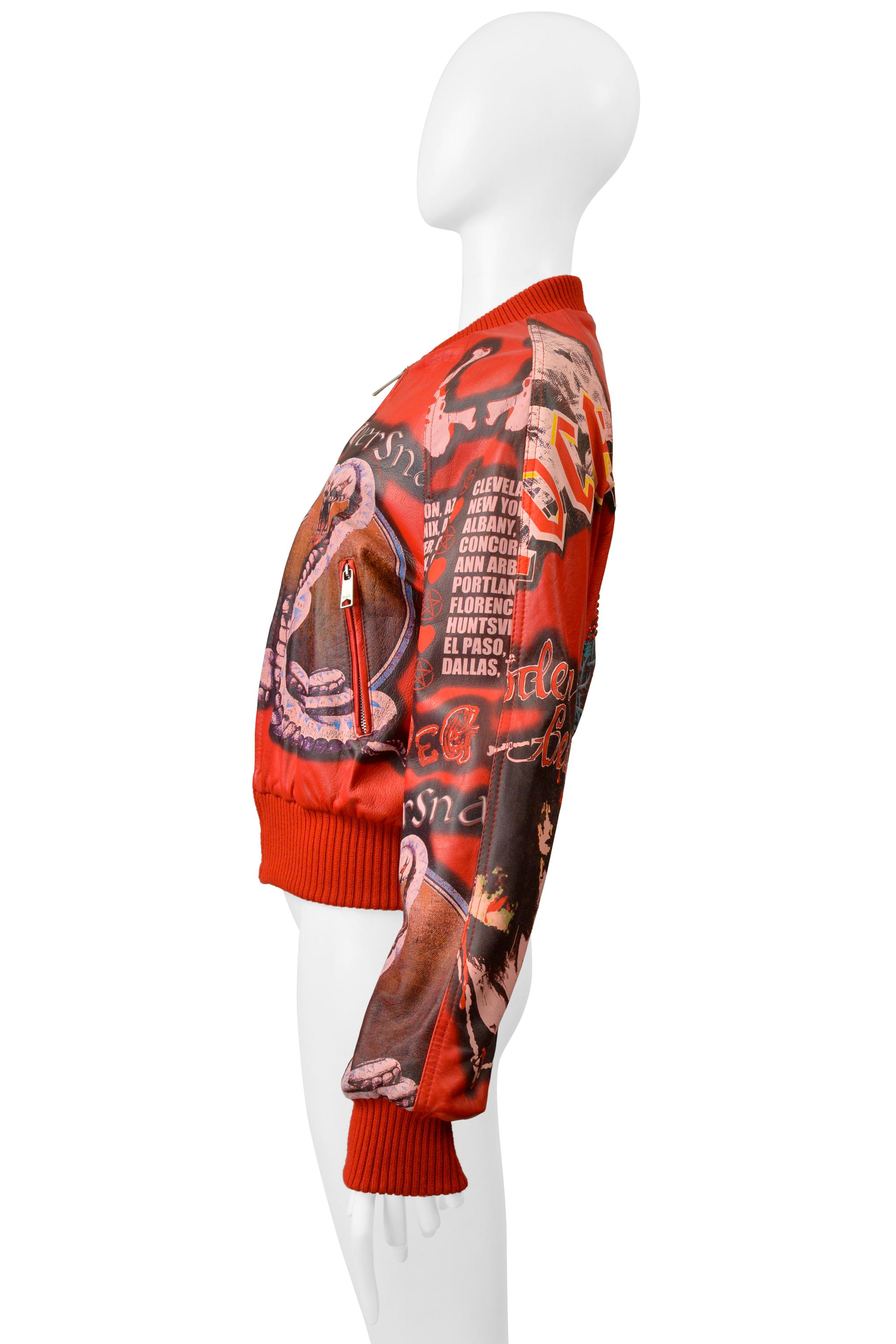 Women's Dolce & Gabbana D & G Red Leather Bomber Jacket With Faux Band Graphics 2001 For Sale