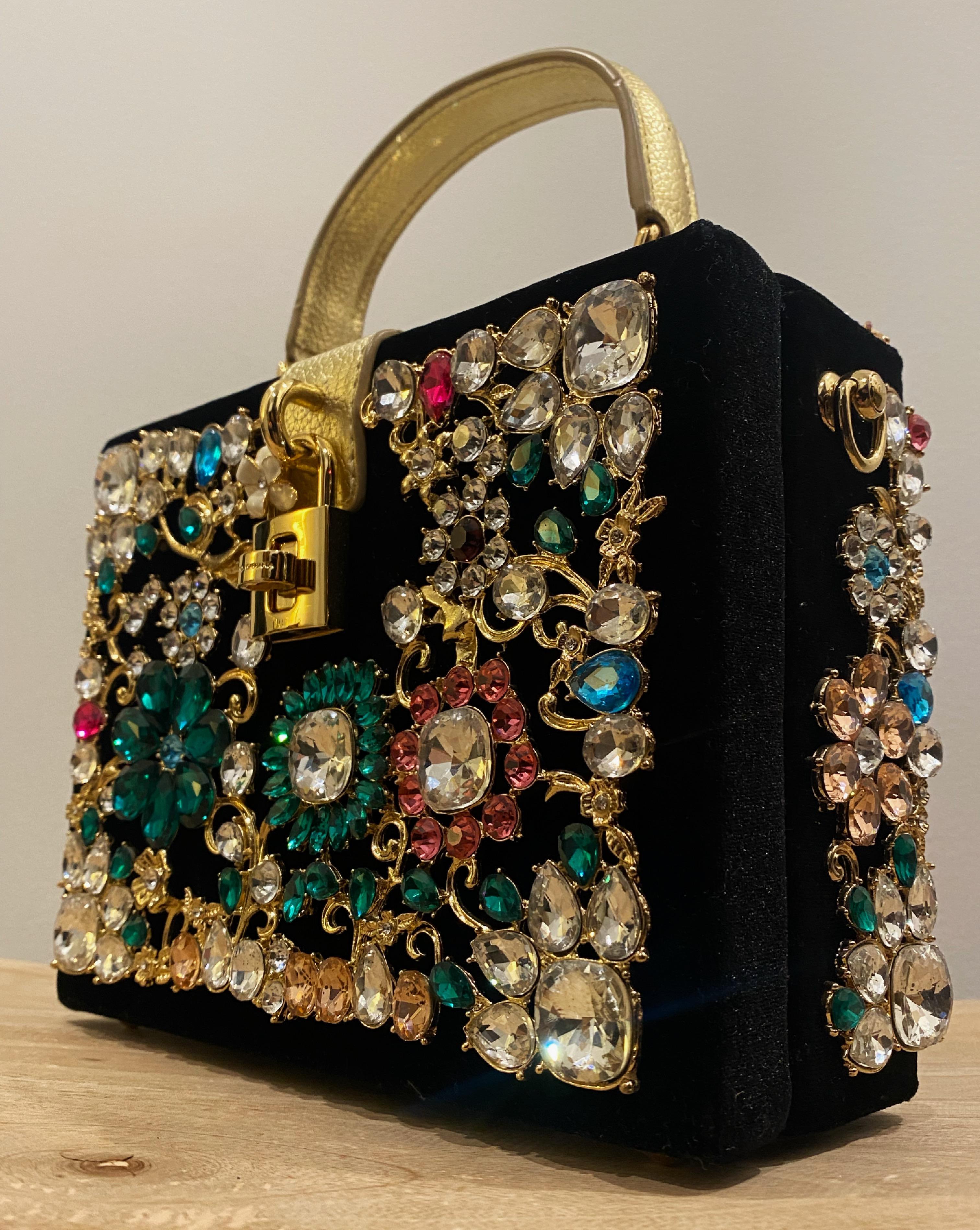 Dolce & Gabbana Da Sera Bolsa de Caja Fina y Rara Decorada con Cristales. Cuero, terciopelo Corte mixto en venta