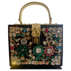 Dolce & Gabbana Da Sera Crystal-Embellished Fine & Rare Box Bag. Leather, Velvet