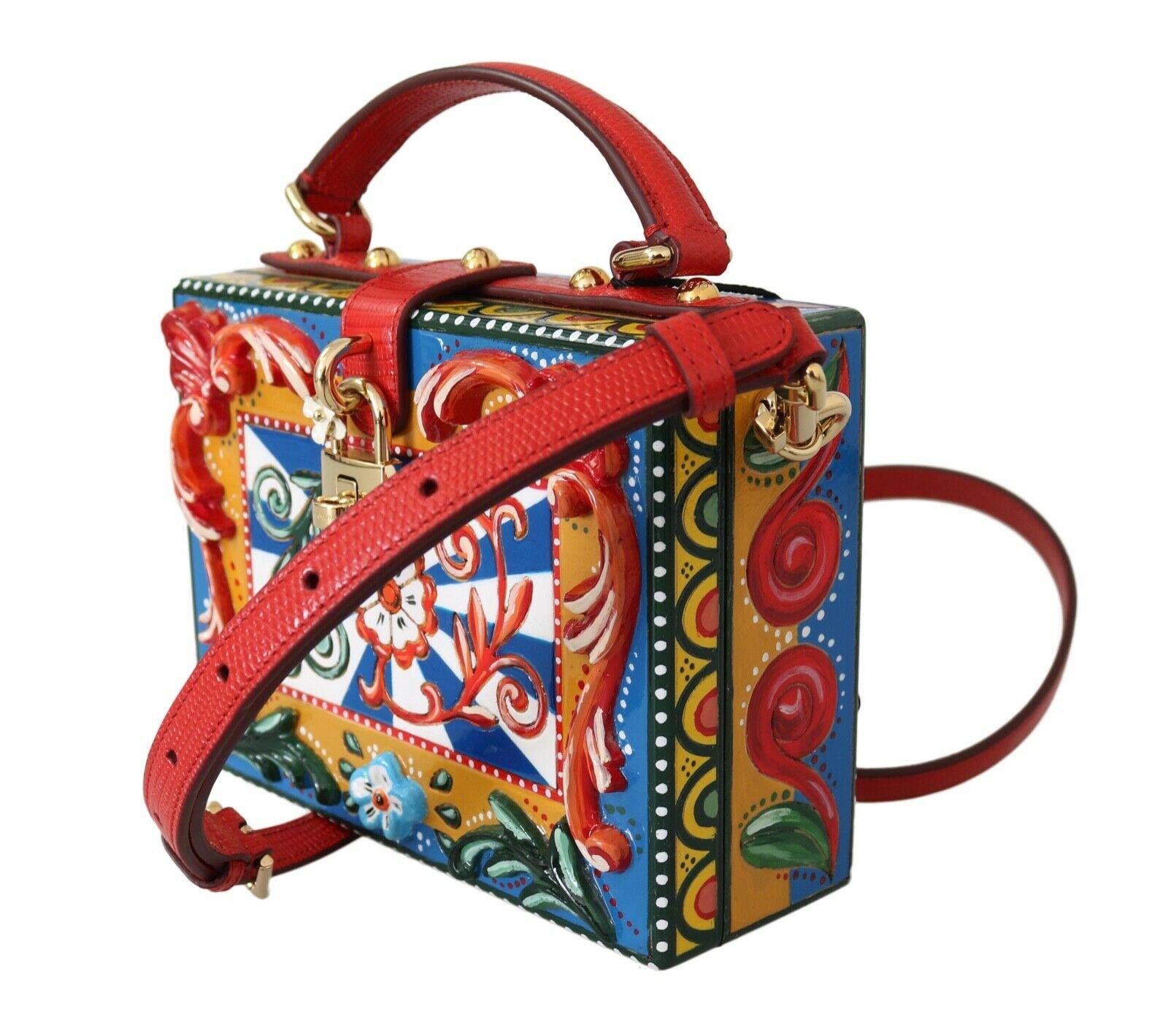 Dolce and Gabbana Da Sera Multicolor Floral Box Bag Handbag Sicily Maiolica  Wood For Sale at 1stDibs