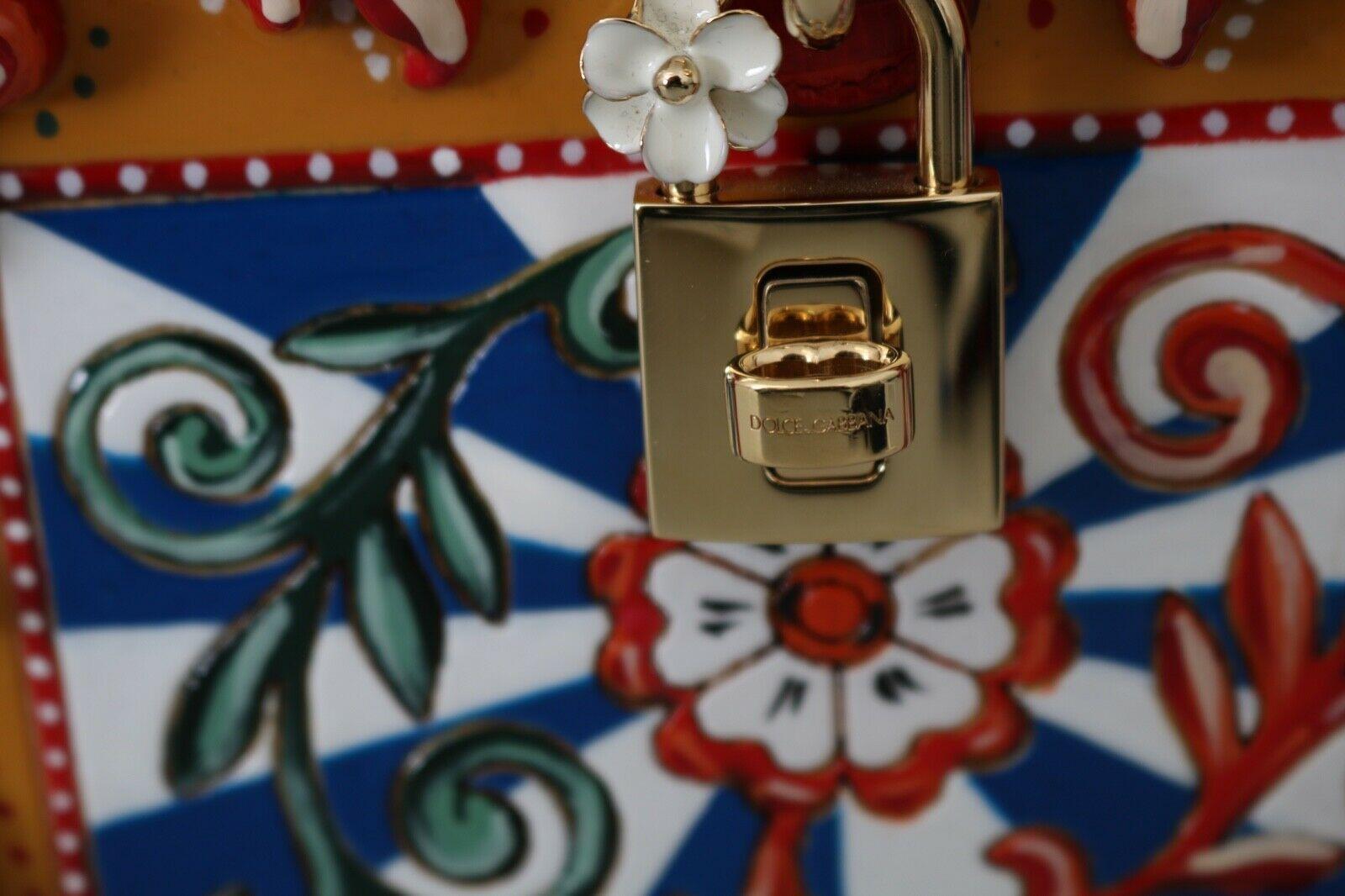 Dolce & Gabbana Da Sera Multicolor Floral Box Bag Handbag Sicily Maiolica Wood In New Condition In WELWYN, GB
