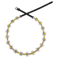 Dolce & Gabbana - Daisy Crystal Suede Chain Belt White Black Yellow Silver M
