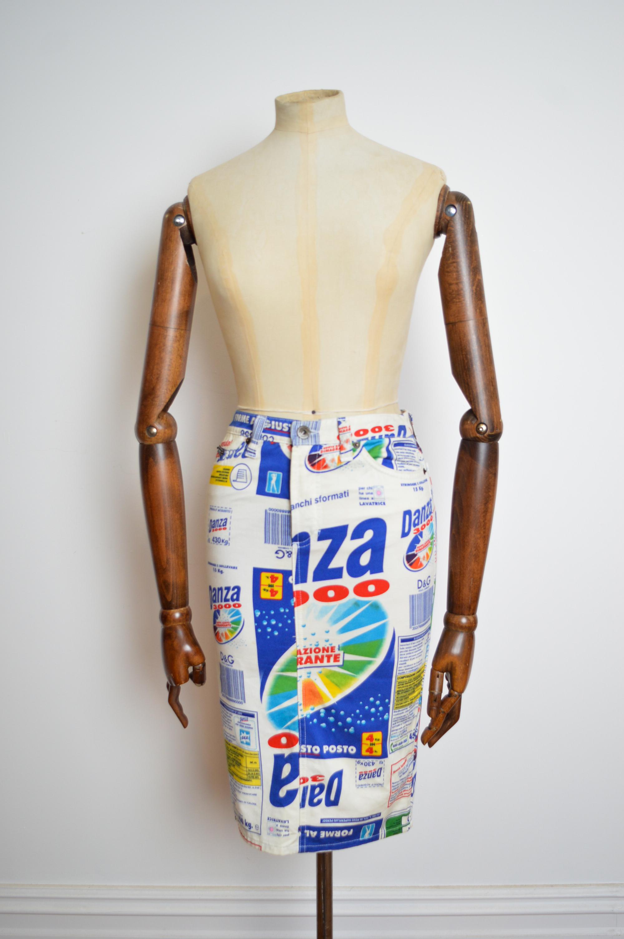 Dolce & Gabbana Danza 3000 Loud pattern denim pencil Skirt For Sale 1