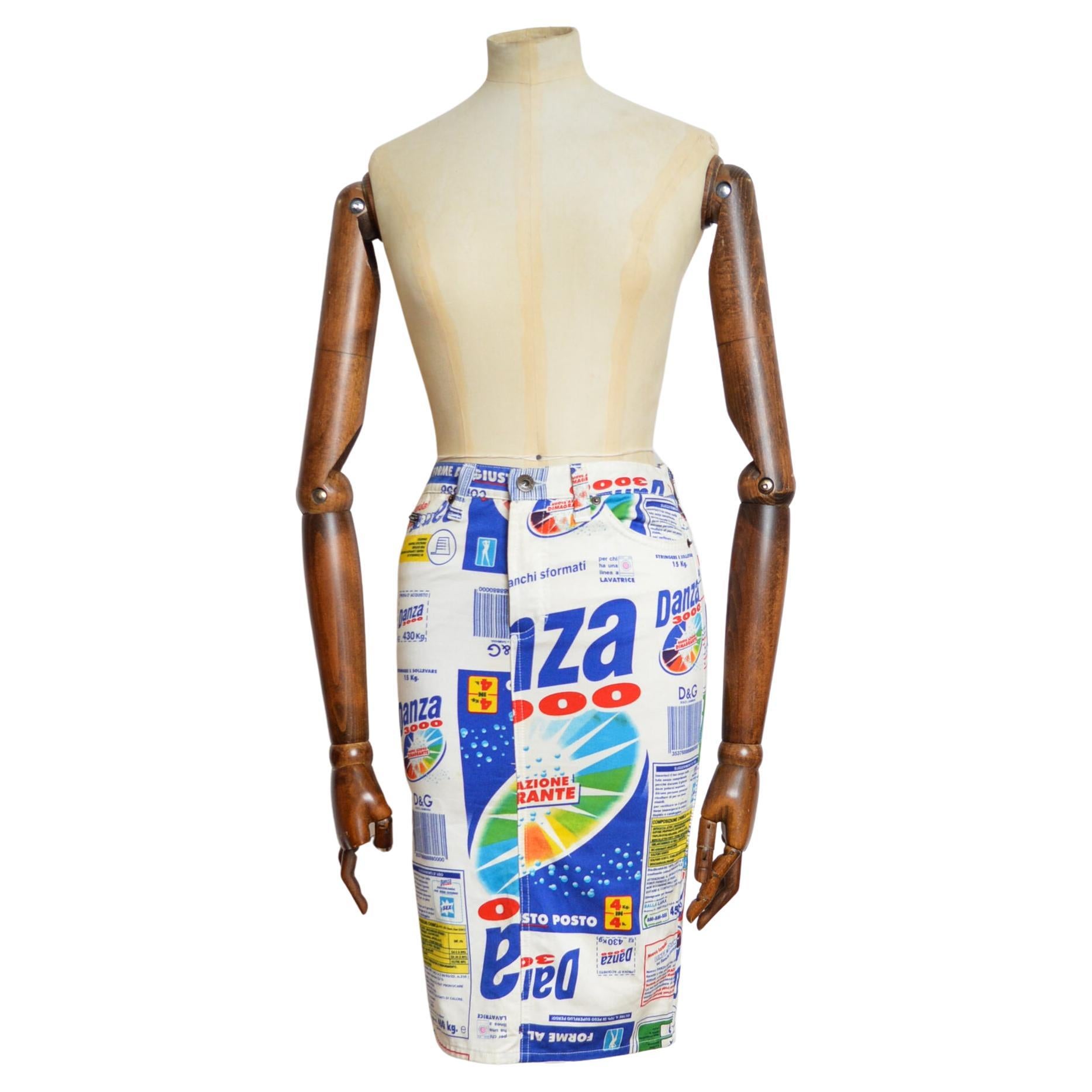 Dolce & Gabbana Danza 3000 Loud pattern denim pencil Skirt For Sale