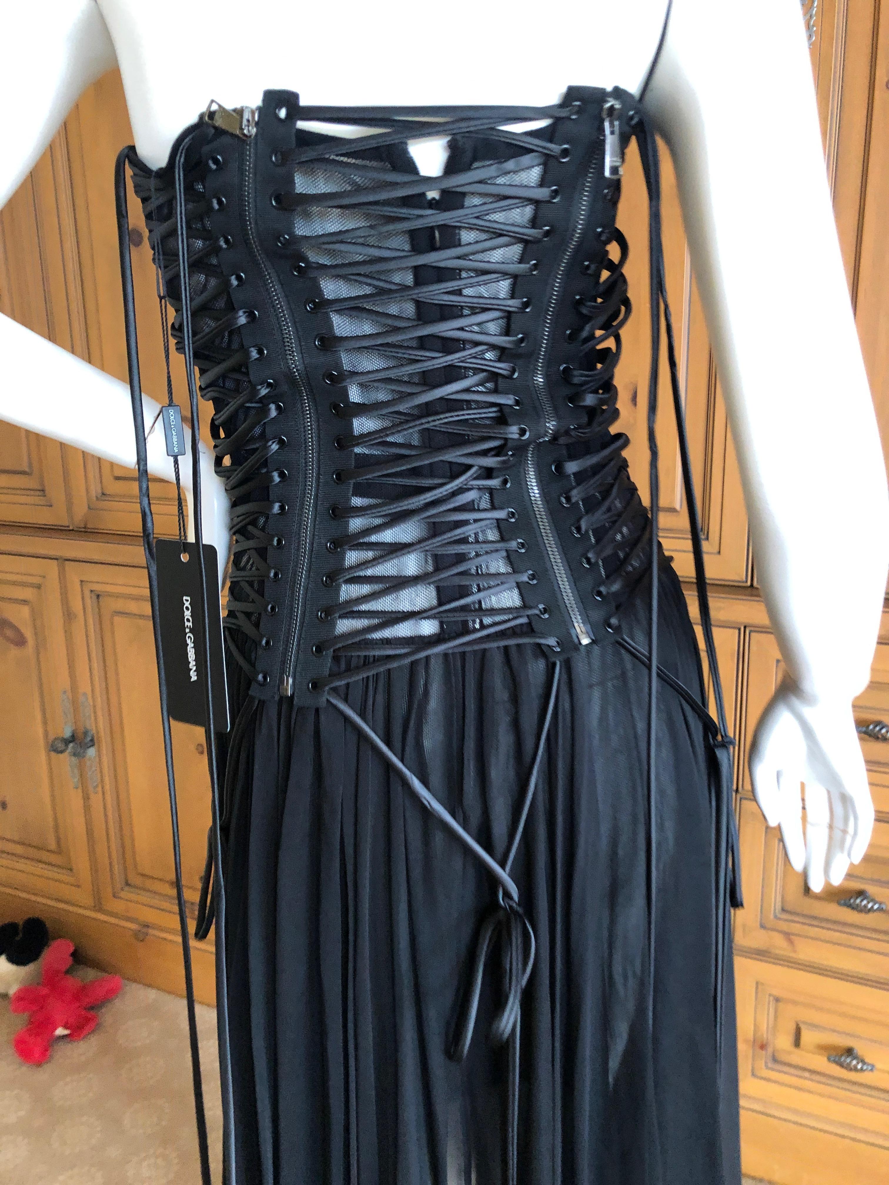 Dolce & Gabbana Daring Lace Up Corset Dress New with Tags $3295 Size 44 For Sale 2