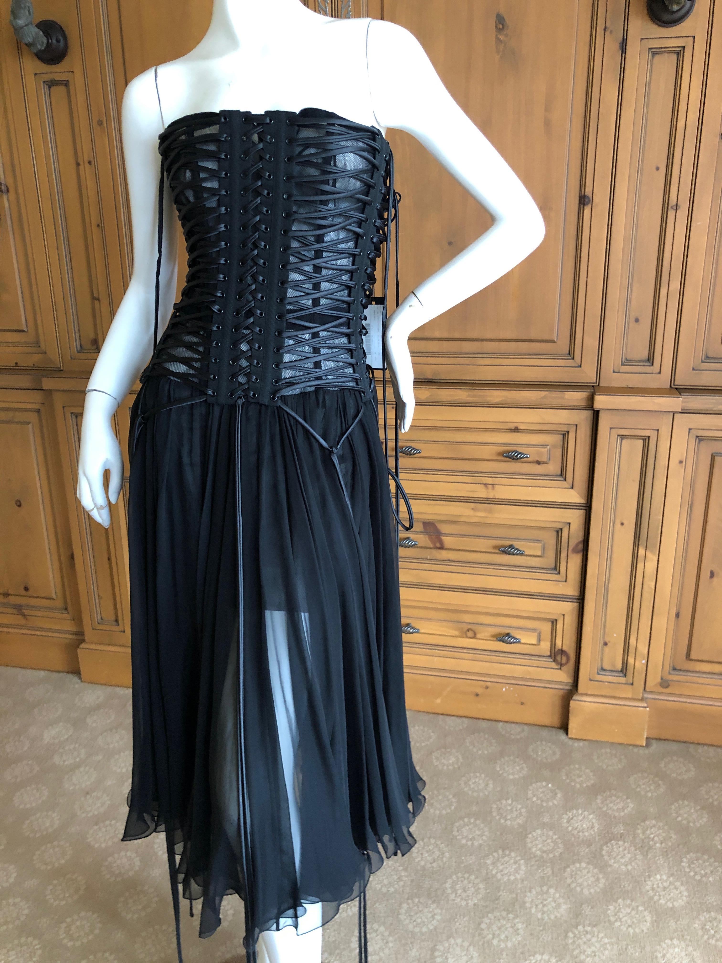 Black Dolce & Gabbana Daring Lace Up Corset Dress New with Tags $3295 Size 44 For Sale