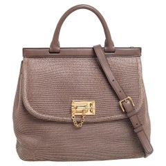 Dolce & Gabbana Dark Beige Leather and Coated Raffia Miss Monica Top Handle Bag