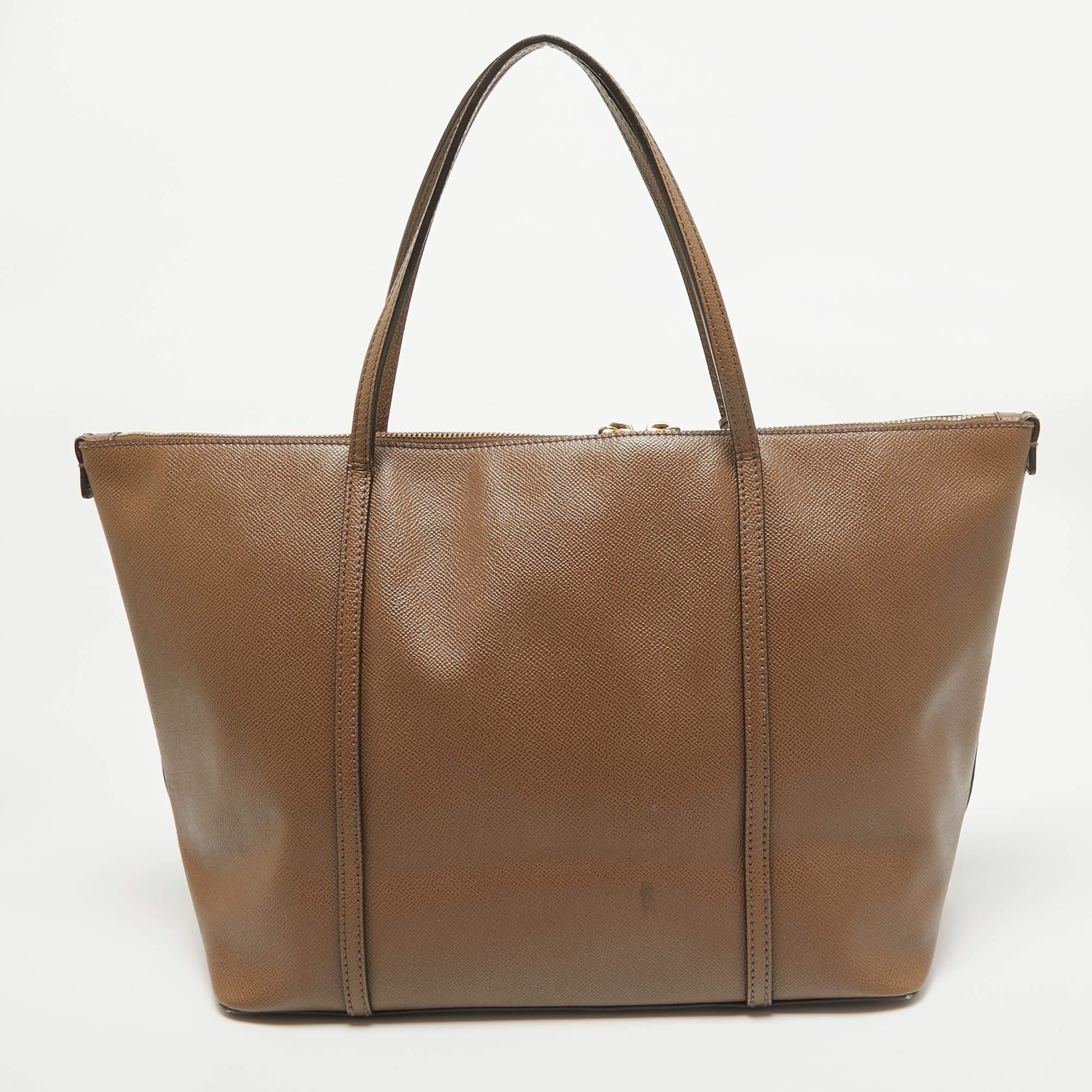 Women's Dolce & Gabbana Dark Beige Leather Miss Escape Zip Tote