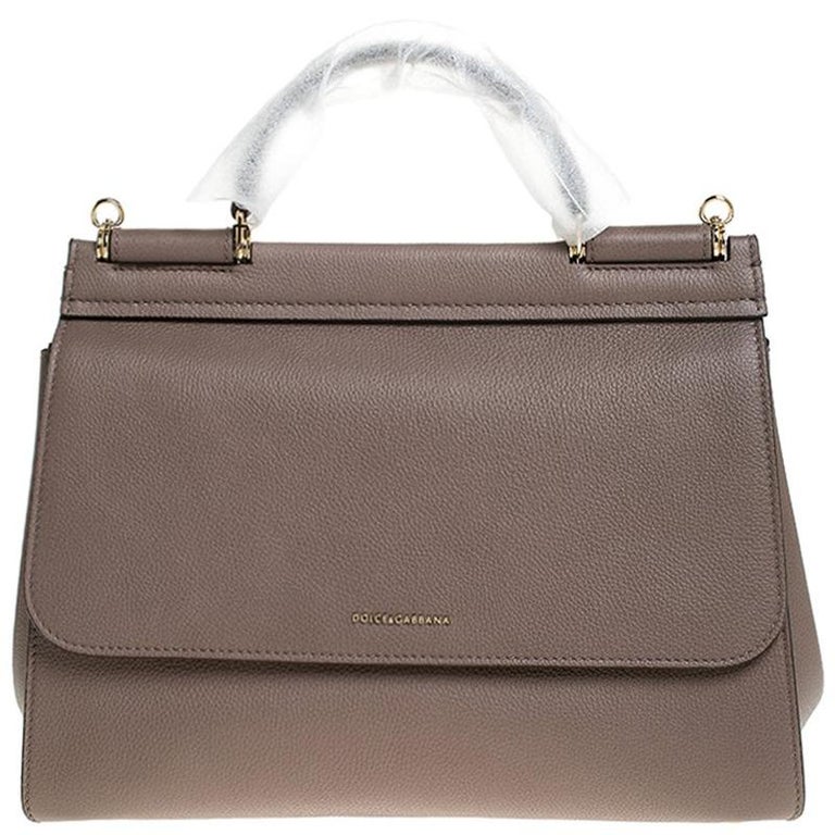 Dolce and Gabbana Dark Beige Smooth Leather Miss Sicily Top Handle Bag ...