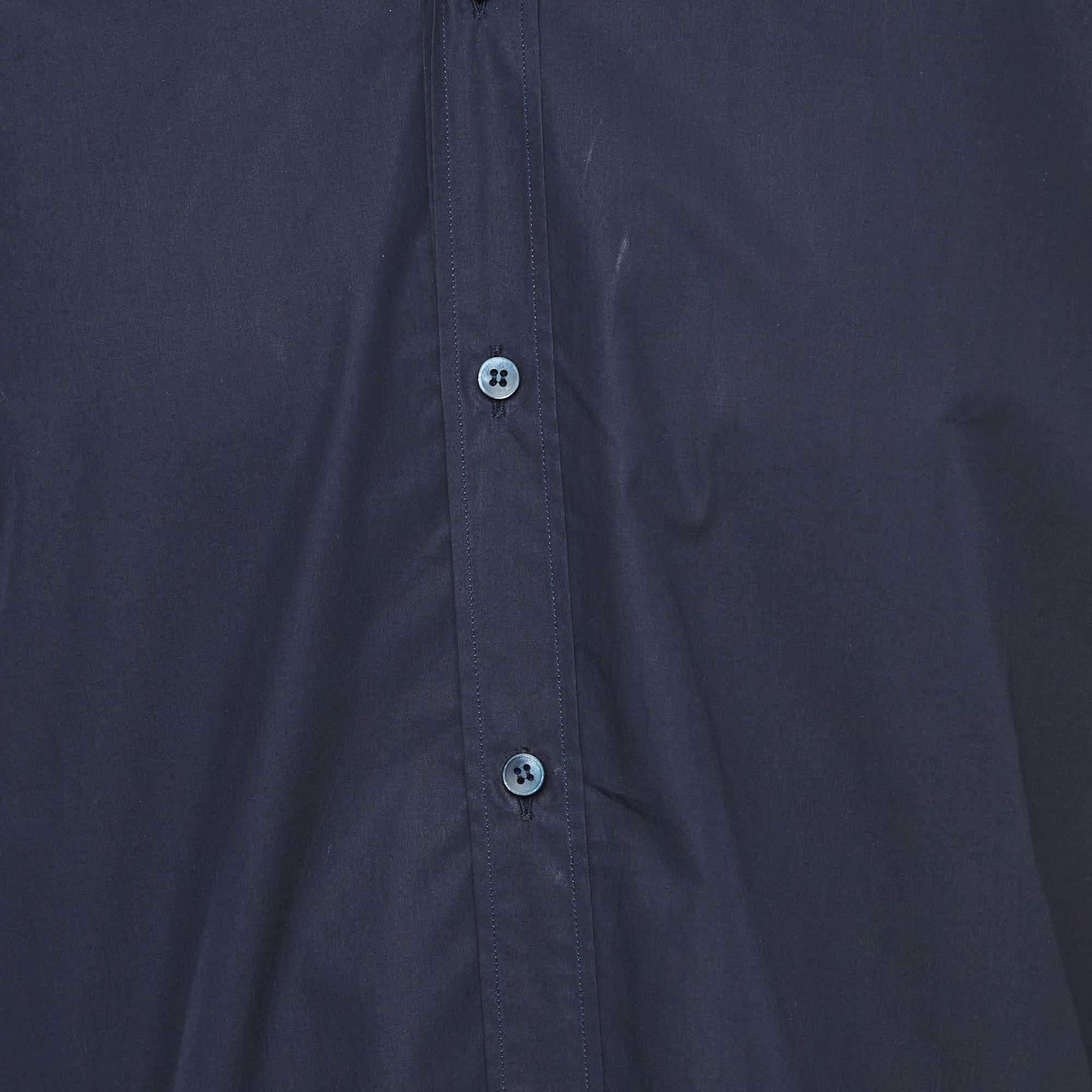 Dolce & Gabbana Dark Blue Cotton Martini Long Sleeve Shirt M In Excellent Condition For Sale In Dubai, Al Qouz 2