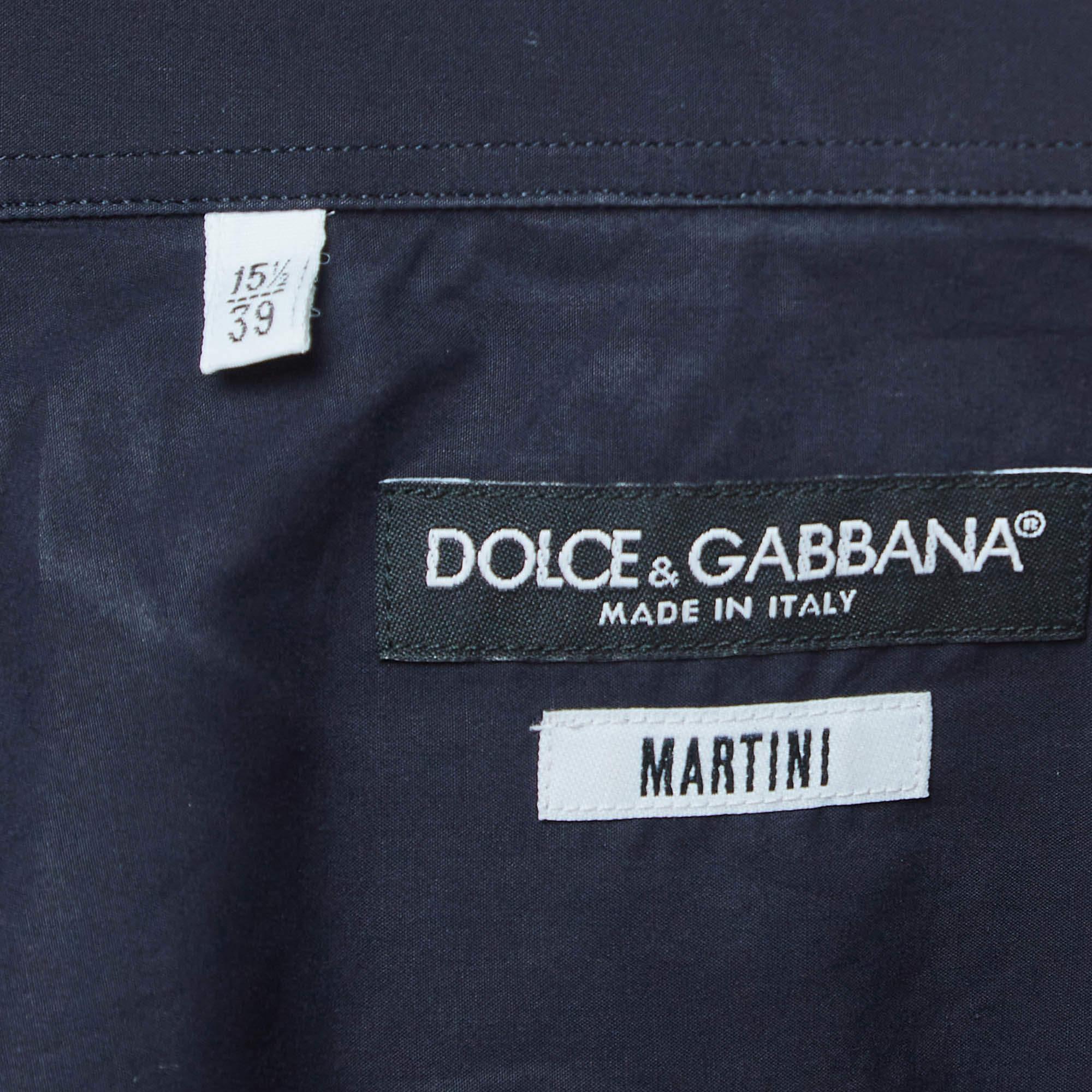 Men's Dolce & Gabbana Dark Blue Cotton Martini Long Sleeve Shirt M For Sale