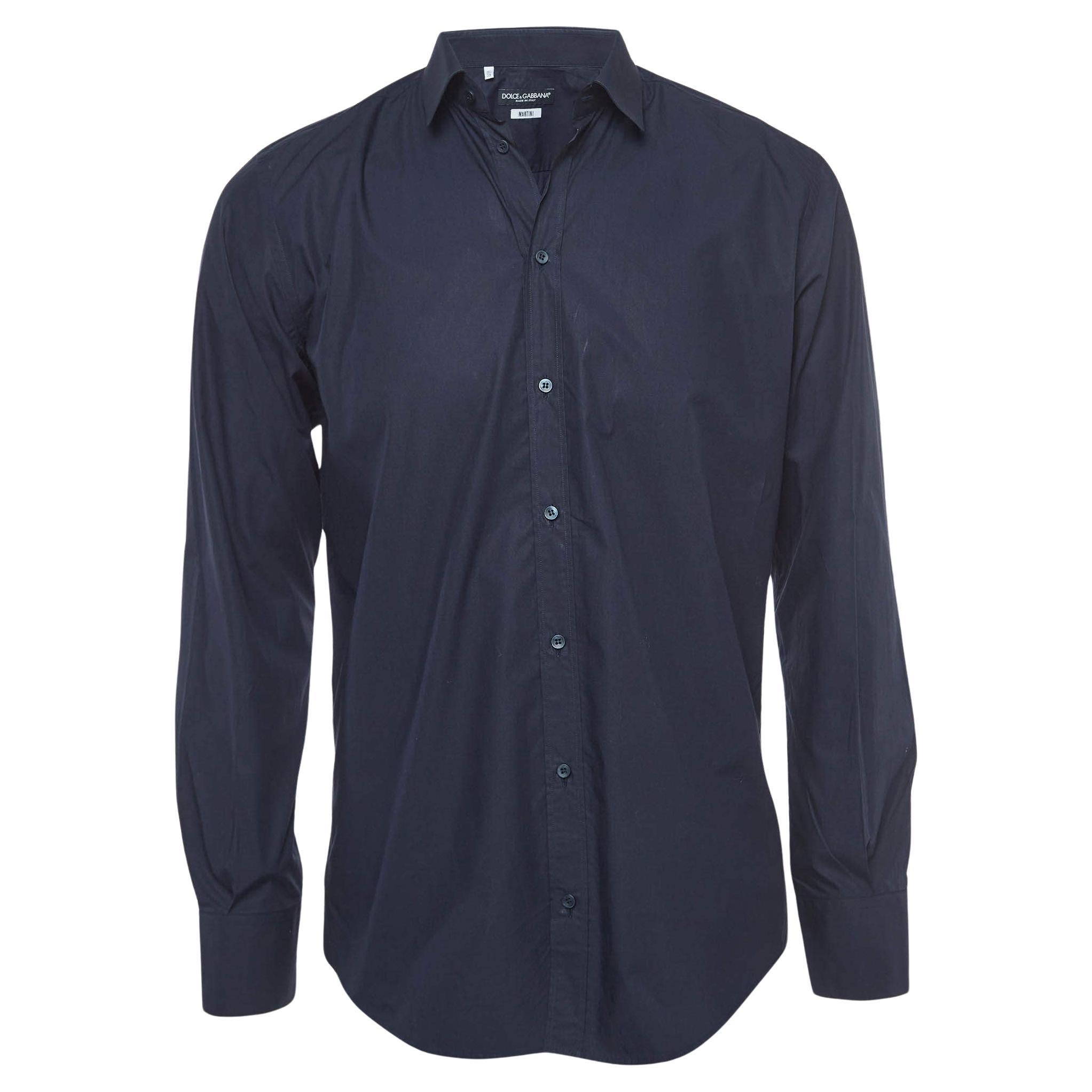 Dolce & Gabbana Dark Blue Cotton Martini Long Sleeve Shirt M For Sale