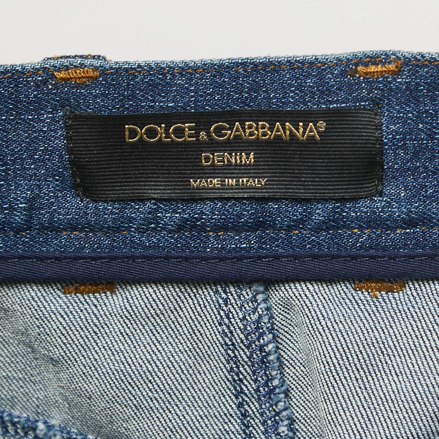 Women's Dolce & Gabbana Dark Blue Denim Ruffled Knee Length Skirt M